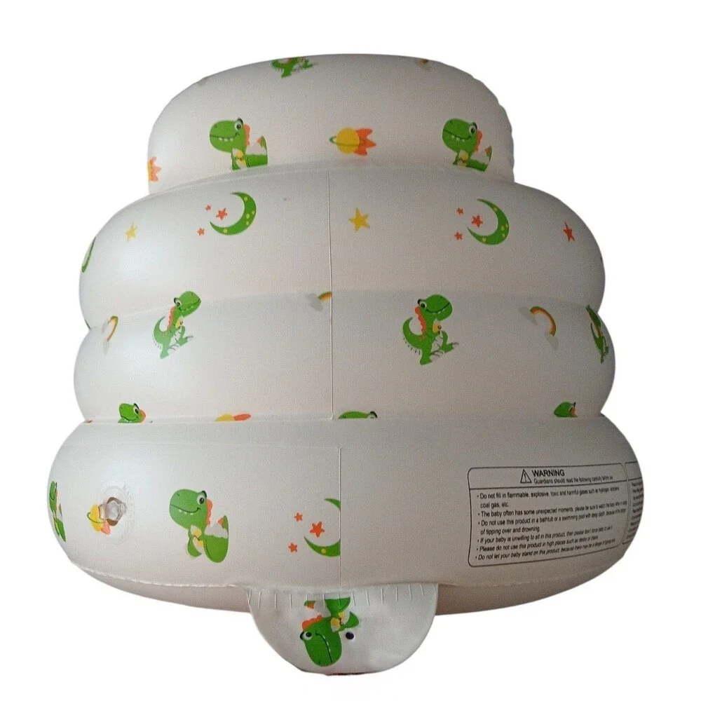 Inflatable Baby Support Seat - White with Green Dinosaur Print